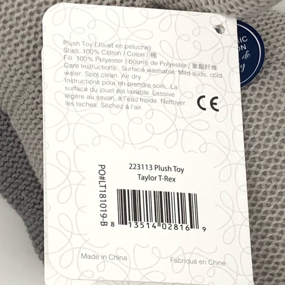 Living Textiles Taylor T-Rex Plush Rattle Toy NEW - Picture 8 of 8